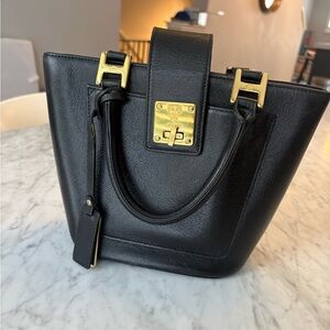 Vintage MCM Black Leather Top Handle Bag – Gold Hardware